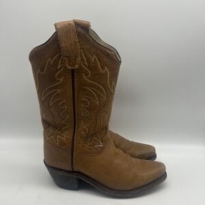 Old West Boots Boys 13 Tan Cowboy Western Embroidered Pullon‎
